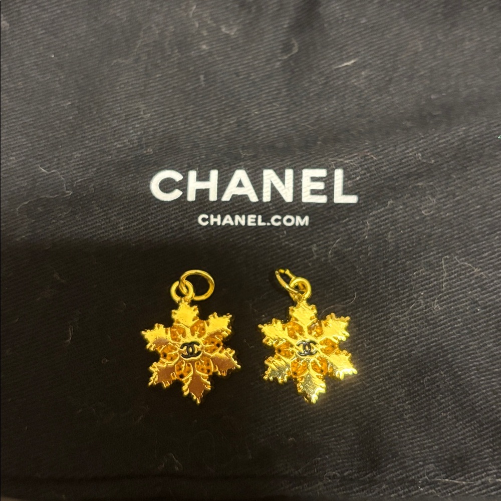 Chanel Gold Snowflake Charms- 2 Total in Chanel Bag